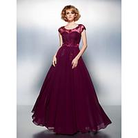 TS Couture Dress - See Through A-line Scoop Floor-length Chiffon with Appliques Beading Buttons