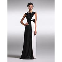 TS Couture Prom Formal Evening Dress - Color Block Sheath / Column Bateau Floor-length Chiffon with Criss Cross