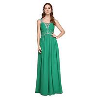 TS Couture Formal Evening Dress - Elegant Sheath / Column Straps Floor-length Chiffon with Beading Pleats