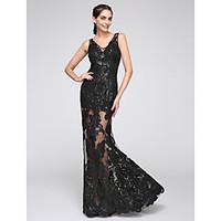 TS Couture Formal Evening Dress Trumpet / Mermaid V-neck Floor-length Tulle with Appliques / Buttons