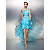 TS Couture Dress - Sparkle Shine Sheath / Column One Shoulder Asymmetrical Chiffon with Crystal Detailing Side Draping