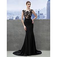 TS Couture Formal Evening Dress - Open Back Trumpet / Mermaid Scoop Court Train Jersey with Appliques