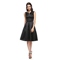 TS Couture Cocktail Party Prom Dress - Little Black Dress A-line Notched Knee-length Satin with Bow(s) Sash / Ribbon