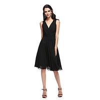 TS Couture Cocktail Party Prom Dress - Little Black Dress A-line V-neck Knee-length Chiffon with Appliques Criss Cross