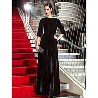TS Couture Formal Evening Military Ball Dress - Vintage Inspired Celebrity Style A-line Jewel Floor-length Velvet with Side Draping