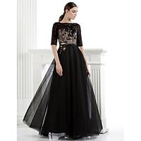 TS Couture Formal Evening / Black Tie Gala Dress Plus Size / Petite A-line Bateau Floor-length Lace / Tulle with Flower(s) / Lace