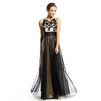 TS Couture Prom Formal Evening Dress - Color Block A-line Scoop Floor-length Tulle with Appliques