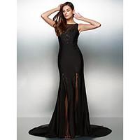 TS Couture Formal Evening Dress - See Through Trumpet / Mermaid Scoop Court Train Jersey with Beading