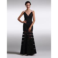 TS Couture Prom Formal Evening Black Tie Gala Dress - Sexy Sheath / Column V-neck Ankle-length Satin with Beading