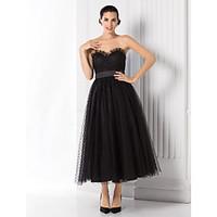 TS Couture Prom Formal Evening Dress - Little Black Dress A-line Princess Sweetheart Tea-length Tulle with Sash / Ribbon