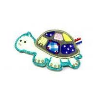 Turtle Embroidered Iron On Motif Applique 70mm x 50mm Turquoise