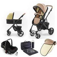 Tutti Bambini Riviera Plus Black Frame 3in1 Travel System-Taupe/Pistachio (Pushchair + Carrycot + Car seat)