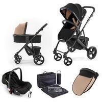 Tutti Bambini Riviera Plus Black Frame 3in1 Travel System-Black/Taupe (Pushchair + Carrycot + Car seat)