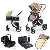 Tutti Bambini Riviera Plus Silver Frame 3in1 Travel System-Taupe/Pistachio (Pushchair + Carrycot + Car seat)