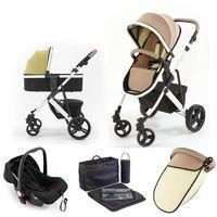 Tutti Bambini Riviera Plus White Frame 3in1 Travel System-Taupe/Pistachio (Pushchair + Carrycot + Car seat)