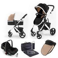 Tutti Bambini Riviera Plus White Frame 3in1 Travel System-Black/Taupe (Pushchair + Carrycot + Car seat)