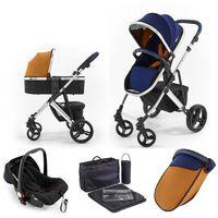 Tutti Bambini Riviera Plus Chrome Frame 3in1 Travel System-Midnight Blue/Tan (Pushchair + Carrycot + Car seat)
