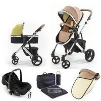 Tutti Bambini Riviera Plus Chrome Frame 3in1 Travel System-Taupe/Pistachio (Pushchair + Carrycot + Car seat)