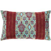 turquoise hand printed velvet cushion 35 x 50cm