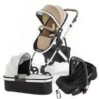 Tutti Bambini Riviera Plus 3 in 1 Travel System in Taupe and Pistachio with Silver Frame