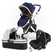 Tutti Bambini Riviera Plus 3 in 1 Travel System in Midnight Blue and Tan with Silver Frame