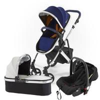 Tutti Bambini Riviera Plus 3 in 1 Travel System in Midnight Blue and Tan with Chrome Frame