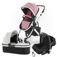Tutti Bambini Riviera Plus 3 in 1 Travel System in Dusty Pink and Plum with Silver Frame