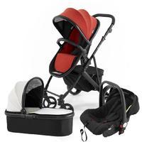 Tutti Bambini Riviera Plus 3 in 1 Travel System in Black and Coral Red with Black Frame