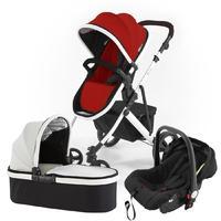 Tutti Bambini Riviera Plus 3 in 1 Travel System in Black and Coral Red with White Frame