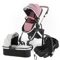 Tutti Bambini Riviera Plus 3 in 1 Travel System in Dusty Pink and Plum with Chrome Frame