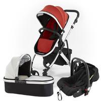 Tutti Bambini Riviera Plus 3 in 1 Travel System in Black and Coral Red with Silver Frame