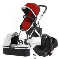 Tutti Bambini Riviera Plus 3 in 1 Travel System in Black and Coral Red with Chrome Frame