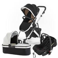 Tutti Bambini Riviera Plus 3 in 1 Travel System in Black and Taupe with Silver Frame