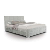 Tufted Fabric 4 Drawer Bed - Double - Light Grey