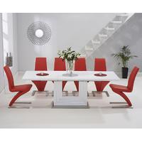 tula 160cm white high gloss extending dining table with red hampstead  ...