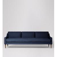 turin three seater sofa in deep blue house linen blend walnut feet