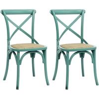 turquoise wooden x dining chair pair