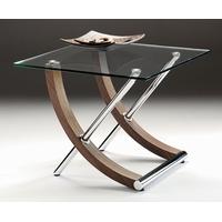 Tusk Square Glass Lamp Table with Walnut Leg