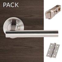Tube Satin Chrome Lever Latch Handles with Latch and 3 Hinge Pack