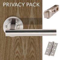 Tube Satin Chrome Lever Latch Privacy Handles with Latch and 3 Hinge Pack
