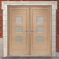 Turin External Oak Double Door and Frame Set with Obscure Safety Double Glazing