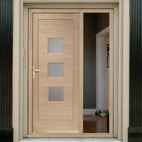 Turin Oak Door with Obscure Double Glazing and Frame Set with One Unglazed Side Screen