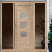 Turin Exterior Oak Door with Obscure Double Glazing and Frame Set with Two Unglazed Side Screen