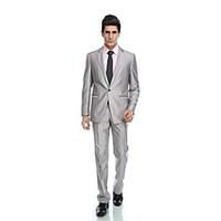 Tuxedos Tailored Fit Notch Single Breasted One-button Viscose/ Wool Polyester Blended Solid 2 Pieces Gray