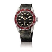 Tudor Heritage Black Bay men\'s automatic red bezel brown leather strap watch