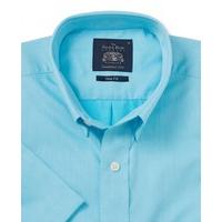 Turquoise Twill Button Down Collar Short Sleeve Slim Fit Casual Shirt S Short Sleeve - Savile Row