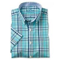 Turq Navy Check Buttondown Collar Short Sleeve Shirt L - Savile Row