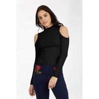 TURTLE NECK COLD SHOULDER TOP