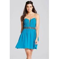 Turquoise Jewel Waist Mini Dress