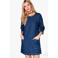 Tunic Style Denim Dress - mid blue